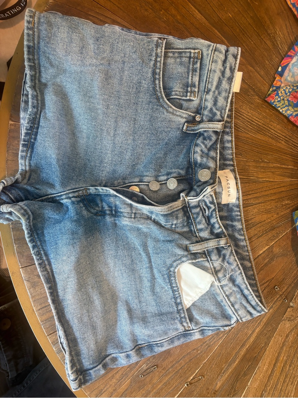 PacSun Light Blue High-Rise Button-Fly Denim Shorts